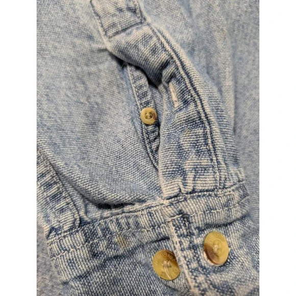 Wrangler Hero Mens Light Wash Denim Button Down Shirt Large Blue Cotton Long Slv - Picture 3 of 12